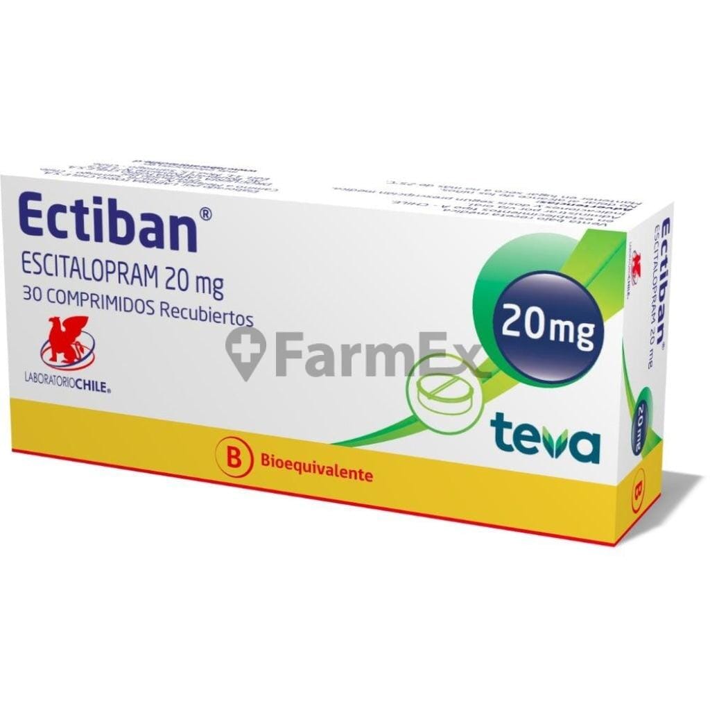 Ectiban Escitalopram 20 mg x 30 comprimidos susc-1 de 2 meses Farmex-Suscripciones-Persistente